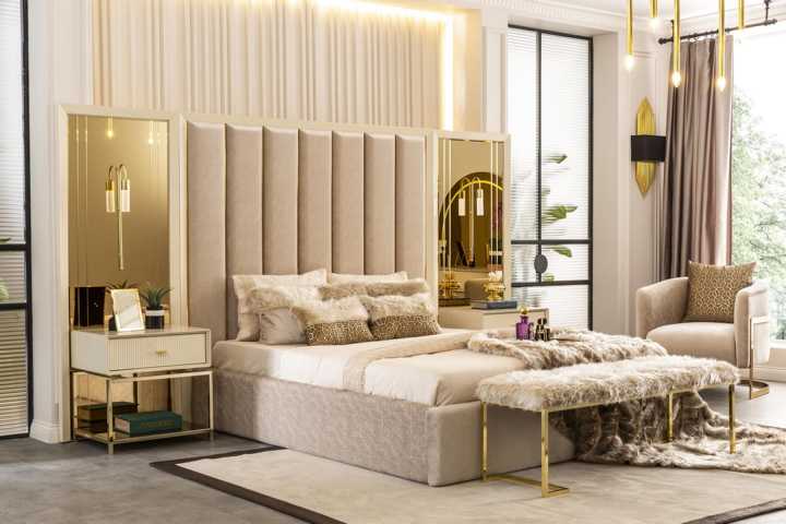 Luxus Schlafzimmer Set Bett mit Nachttischen Bank 4tlg. Einrichtung