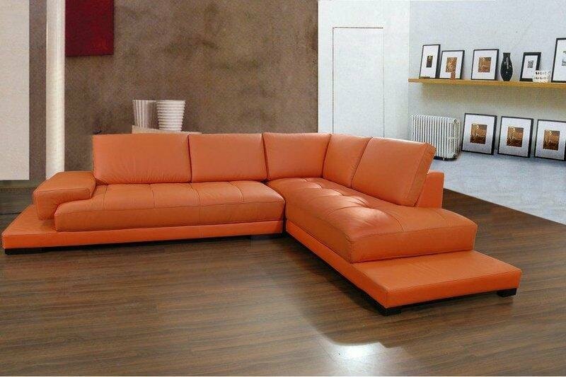 Wohnlandschaft Orange Polster Ecke Modern Sofa Couch Garnitur Landschaft Leder