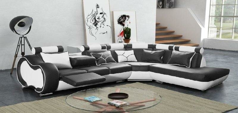 Ecksofa Solingen V Couch Garnitur Leder mit Fußstütze Sofa