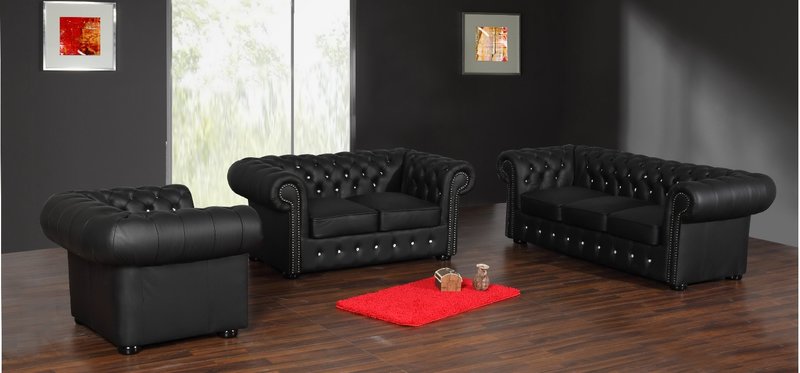 3+2+1 Chesterfield Sofagarnitur Sofa Polster Leder Set Couch Garnitur