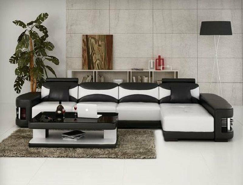 Ecksofa Eck Sofa Garnitur Couch Polster Leder Wohnlandschaft Chaiselounge