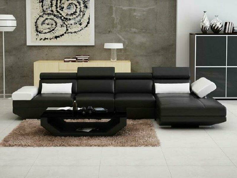 Wohnlandschaft Couch Garnitur Landschaft Polster Ecke Eck Sofa Leder Schwarz