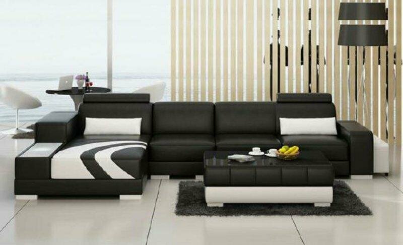 Wohnlandschaft Schwarz Polster Ecke Eck Garnitur Sofa Couch Landschaft Leder