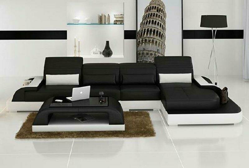 Wohnlandschaft Polster Couch Garnitur Landschaft Leder Ecke Eck Sofa Schwarz