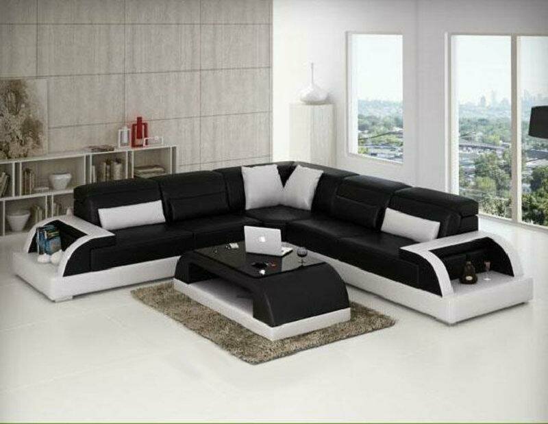 Wohnlandschaft Garnitur Landschaft Polster Ecke Eck Sofa Couch Schwarz Leder