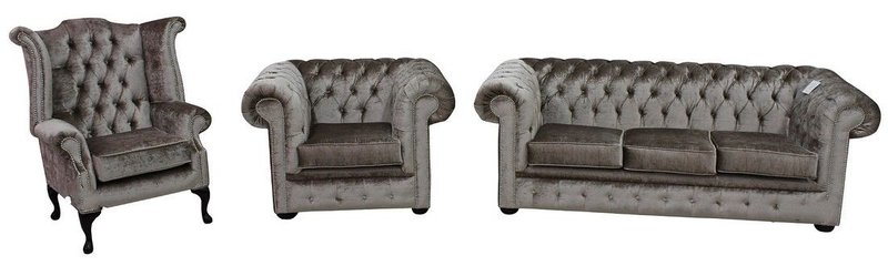 Chesterfield Sofagarnitur Leder Textil Chesterfield Komplett Dekor Set Sofa