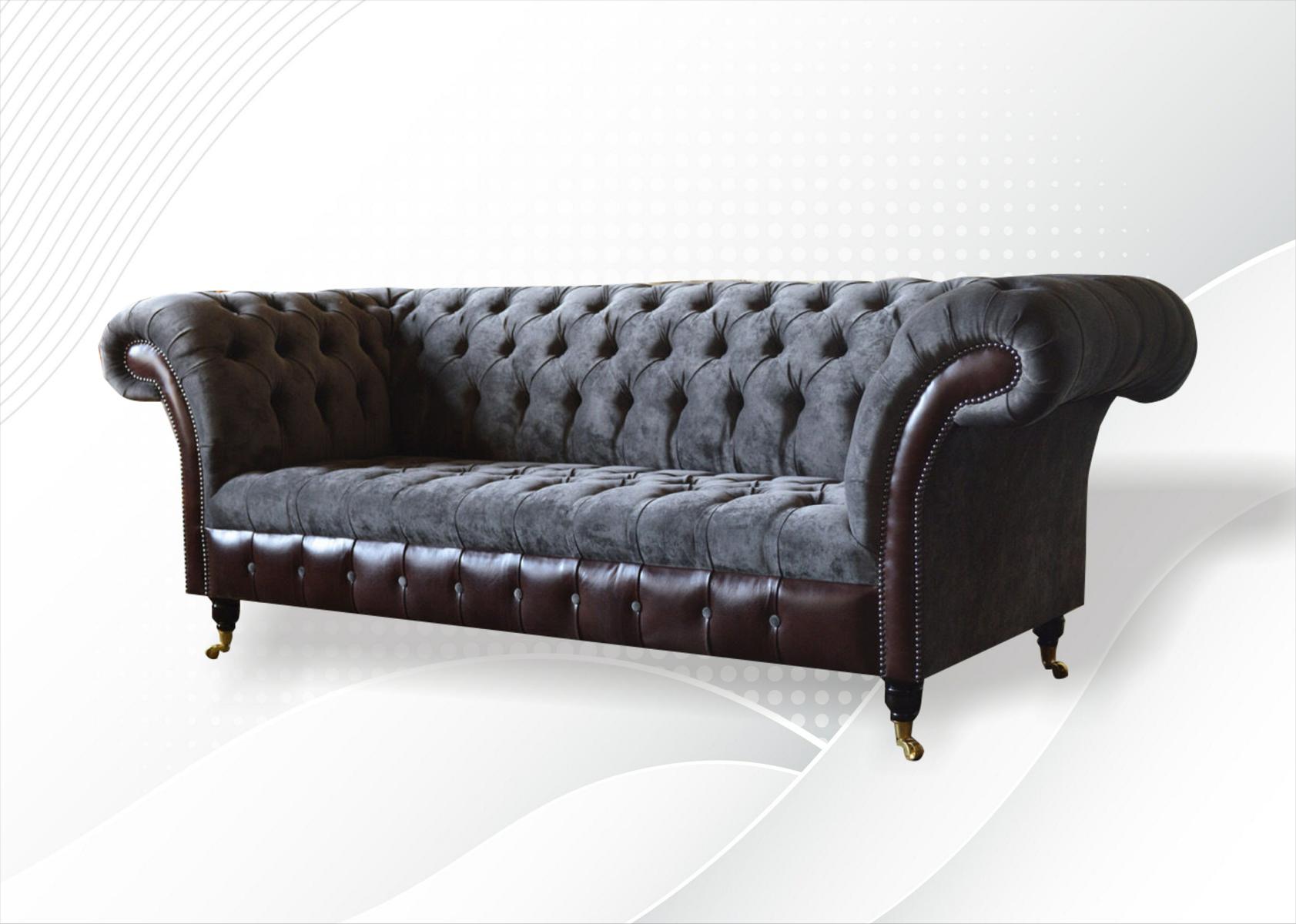 Chesterfield 3 Sitzer Wohnzimmer Couch Sofa Polster Sitz Textil Stoff