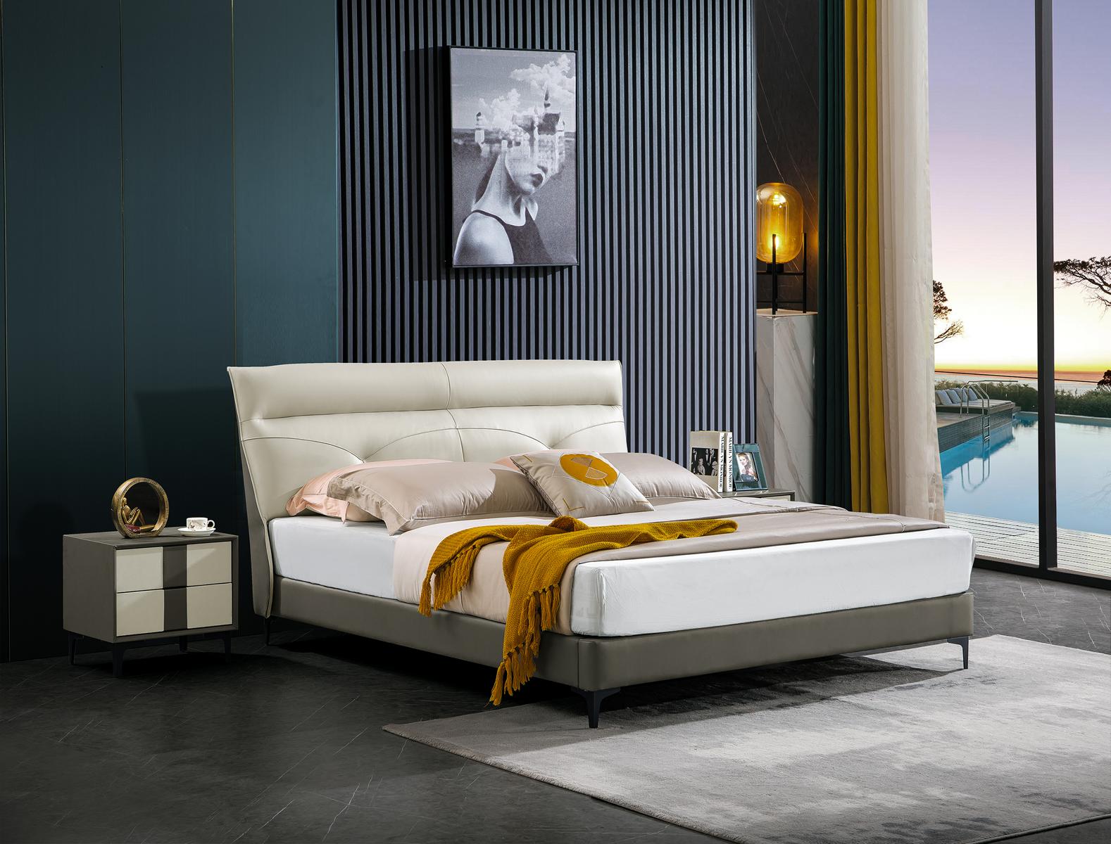 Designer Polster Doppelbett Betten Bett Schlafzimmer Ehebett Lederbett Neu A591