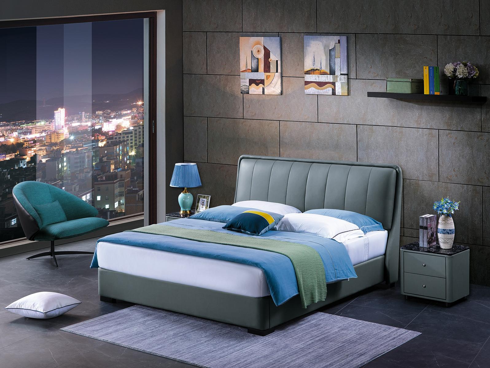 Design Doppelbett Lederbett Betten Bett Leder Polster Schlafzimmer Ehe. 180x200