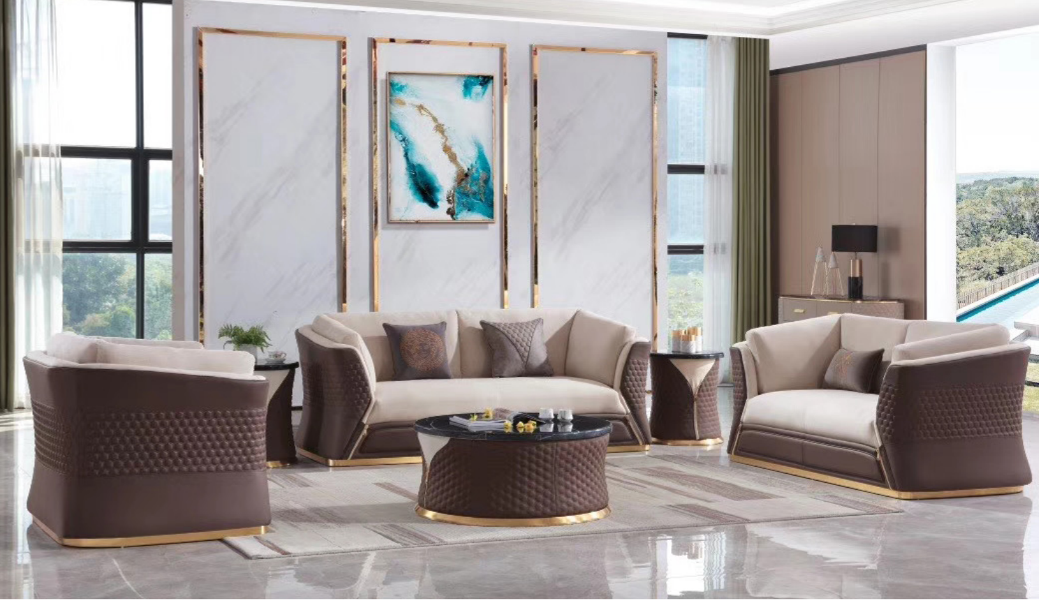 Sofagarnitur 3+2+1 Sitzer Ledersofa Couch Deko Wohnlandschaft Garnitur