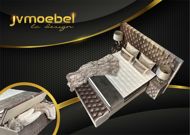 Luxus Schlafzimmer Set 3tlg Textil Bett 2x Nachttisch Moderne Neu Design Betten