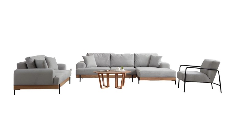 Hellgraue Wohnzimmer Sofagarnitur Designer Ecksofa 3-Sitzer Sessel 3tlg
