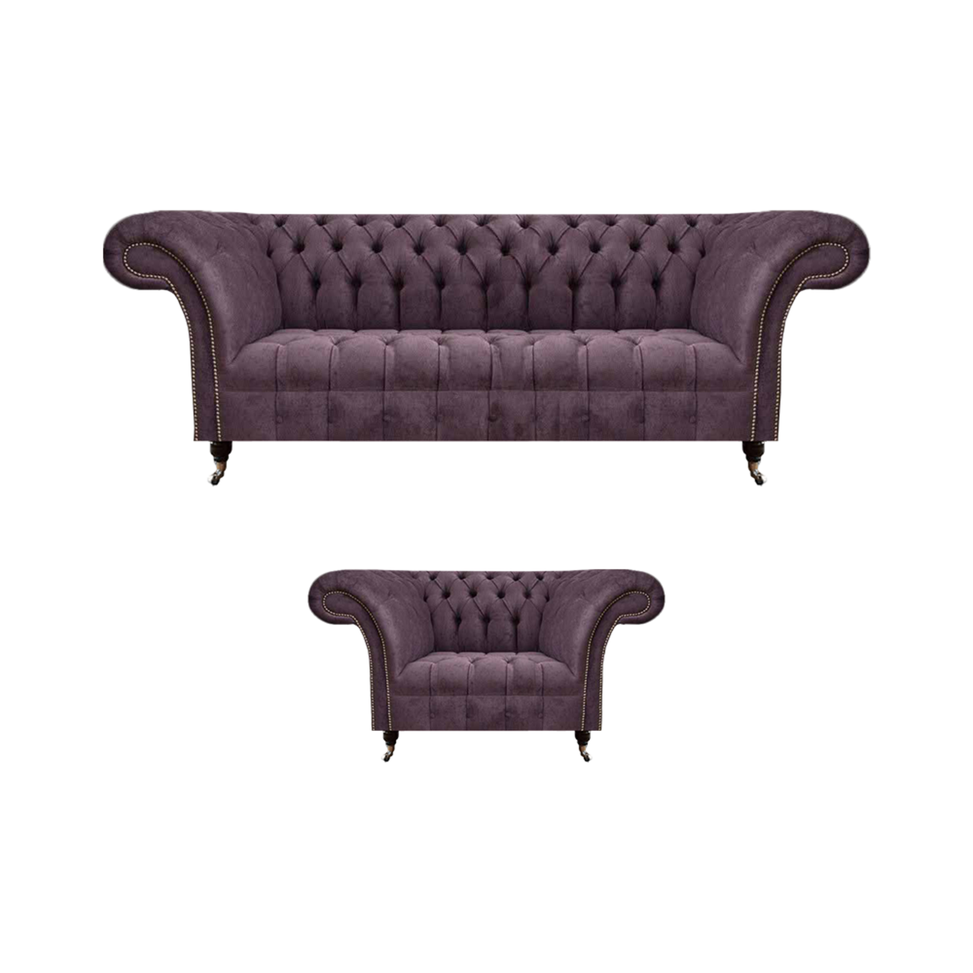 Chesterfield Lila Wohnzimmer Couchgarnitur Edler 3-Sitzer Textil Sessel