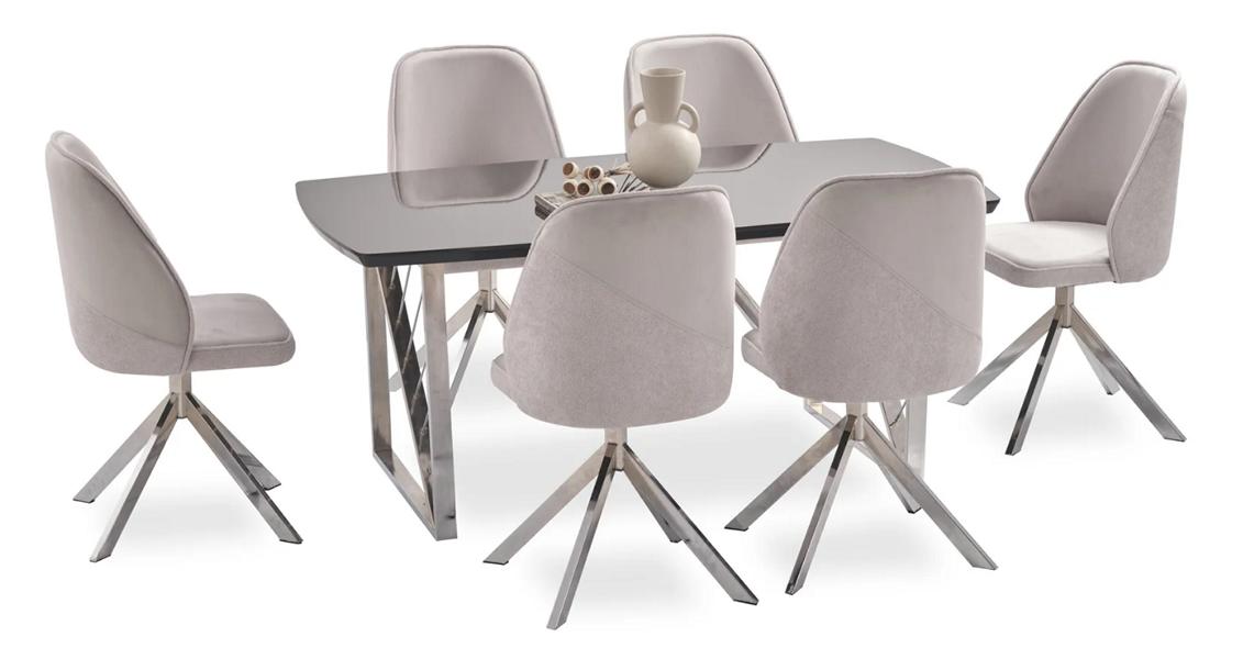 Stilvolles Esszimmer Set Schwarz Grau rechteckiger Tisch weich Stühle