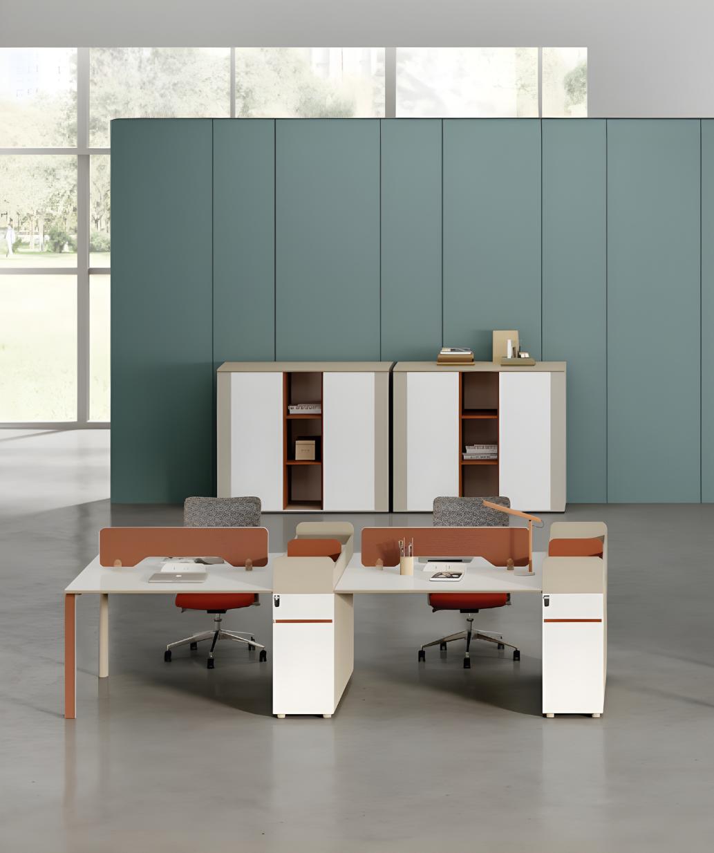 Arbeitsplatz für 4 Personen mit 2 Aktenschränken Arbeitszimmer Möbel Holzmöbel