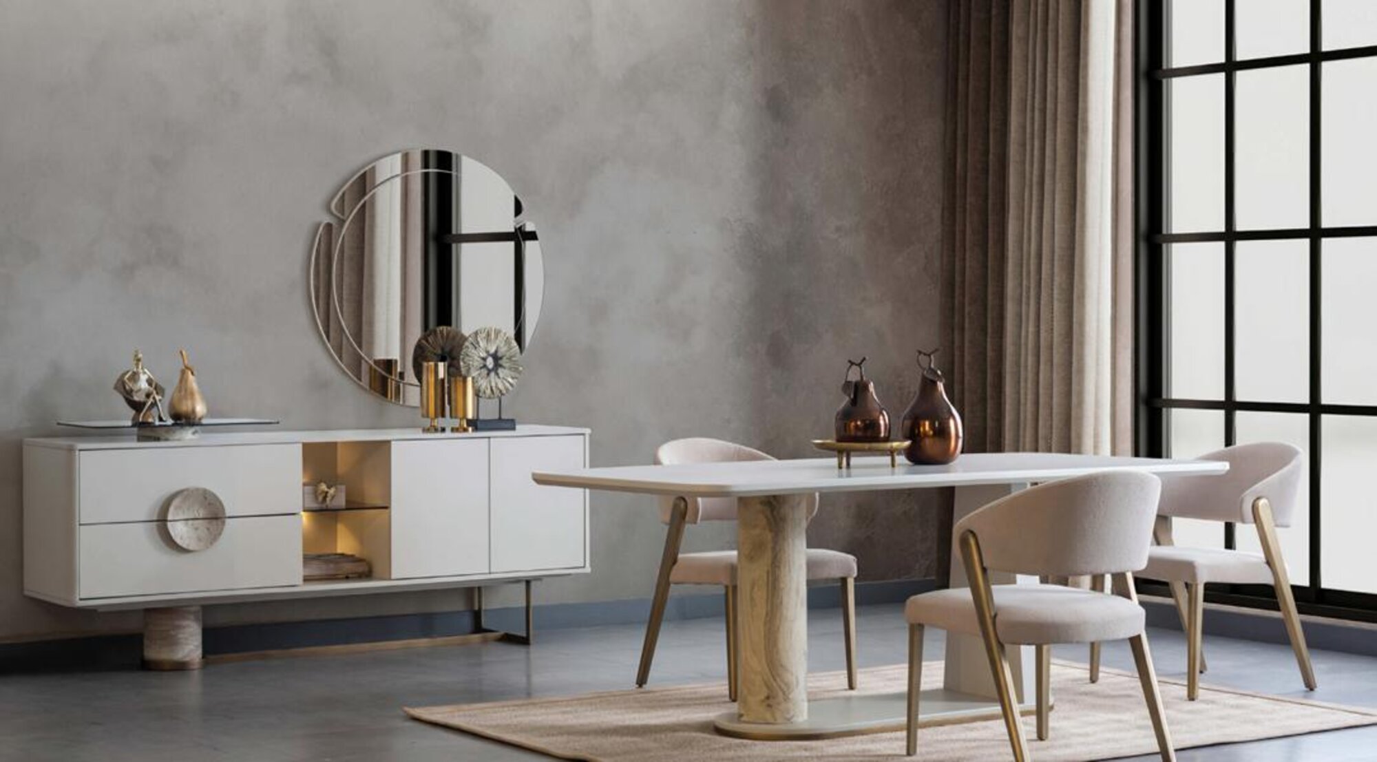 Essgarnitur Esszimmer Set 8tlg. Einrichtung Wohnzimmer Tisch 6 Stühle Kommode