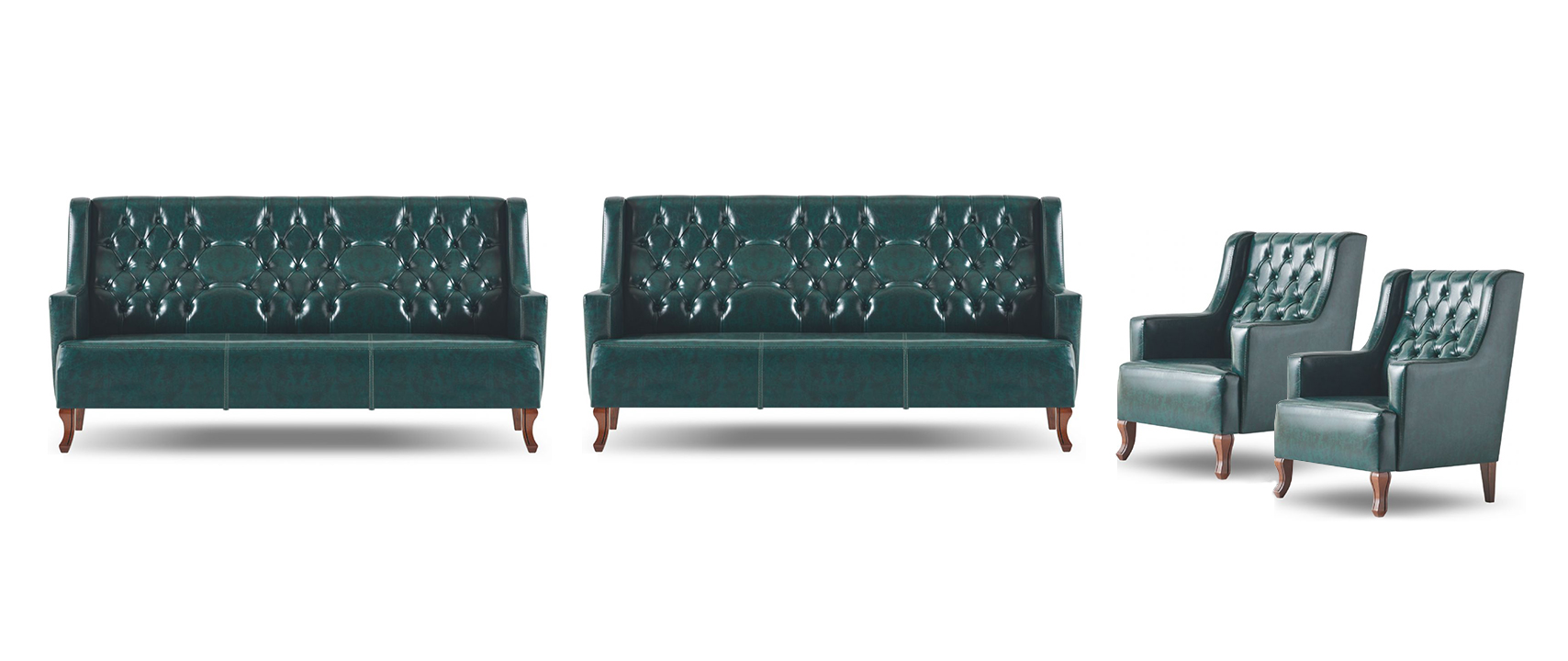 Sofagarnitur Chesterfield Klassisch Sofa-Set 3-Sitzer Sessel Grün Leder
