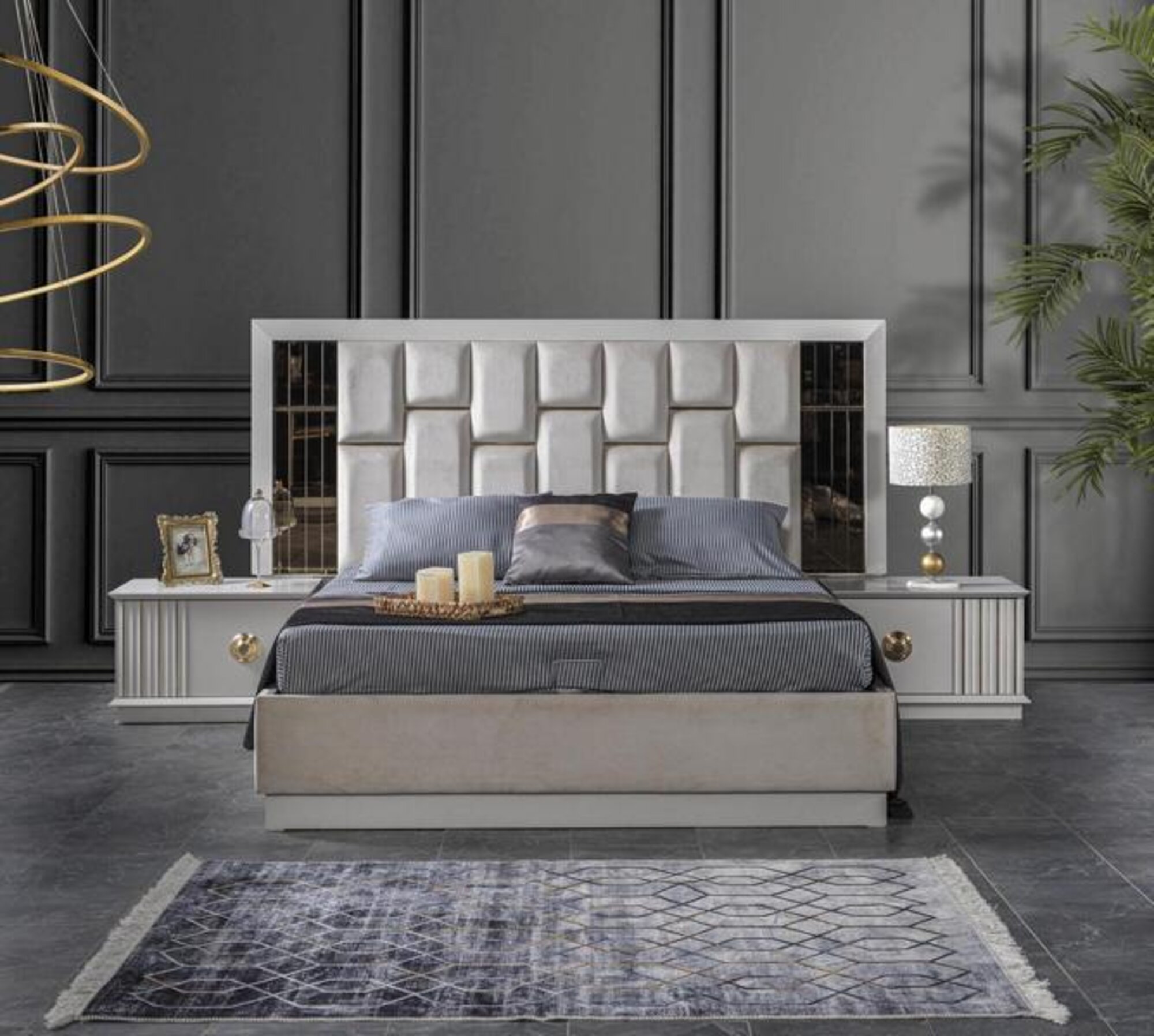 Schlafzimmer Set Bett mit 2x Nachttische Komplett luxus Einrichtung Moderne