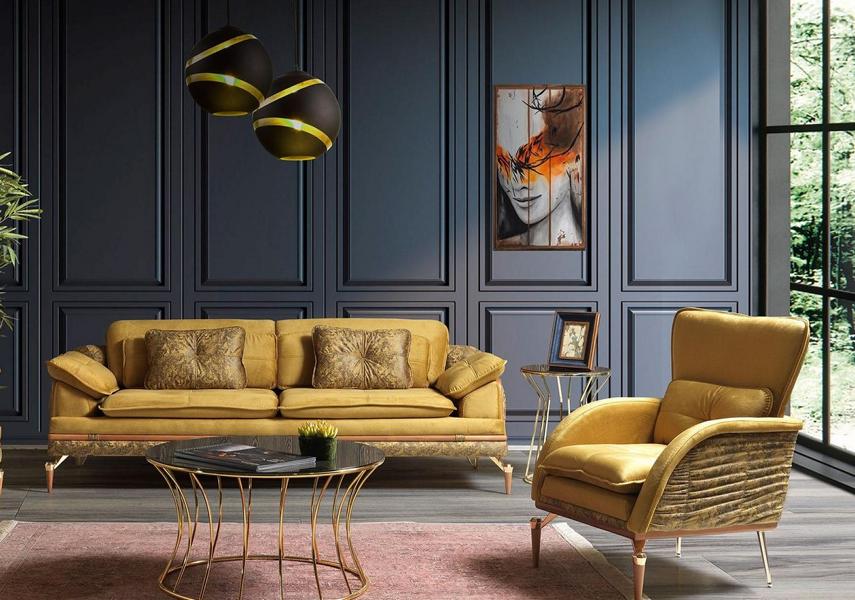 Stilvolle Textil Wohnzimmer Hochwertig Garnitur Designer 3-Sitzer Sessel 2tlg