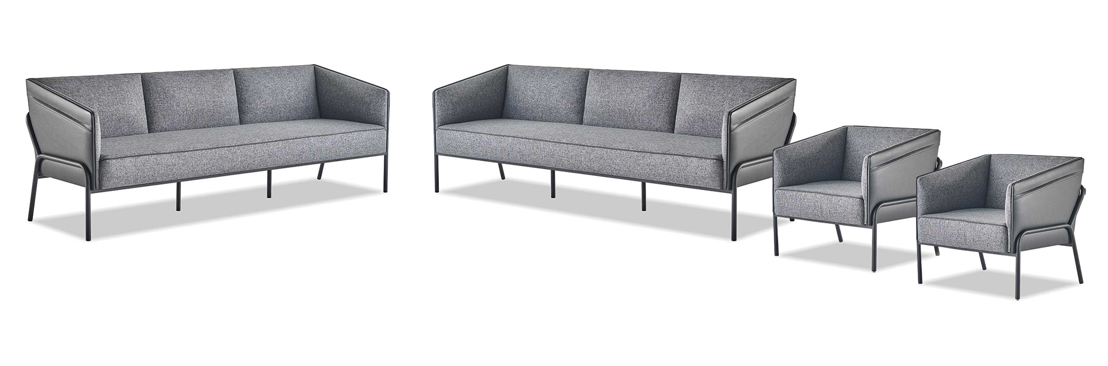 Couch Sessel Sofagarnituren 3-Sitzer Lehnsessel Grau Textil Leder Holz