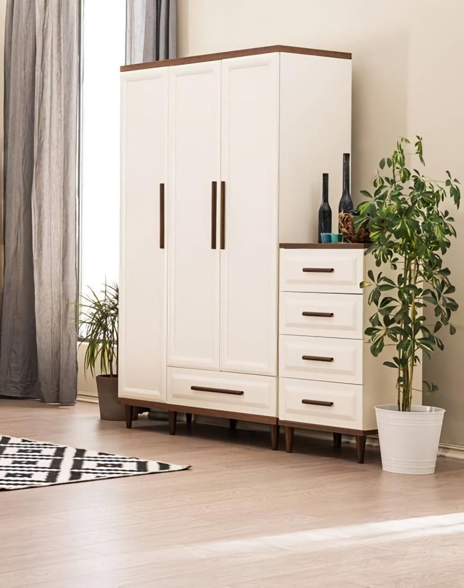 Schlafzimmer Set 2tlg Kleiderschrank Luxus Holzmöbel Kommode Modern Design