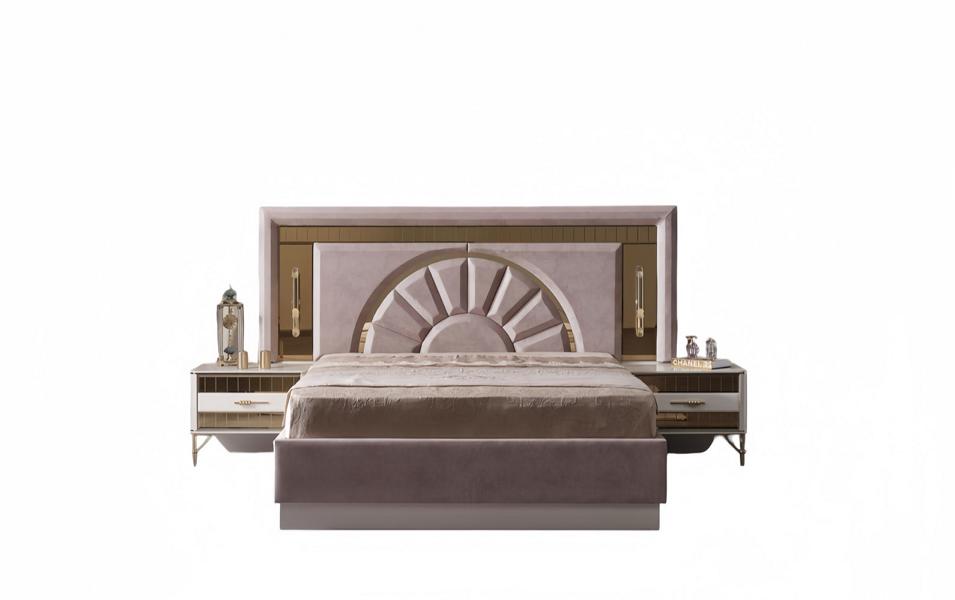 Schlafzimmer Polsterbett Möbel Set Bett 2x Nachttische Gäste Zimmer 3tlg