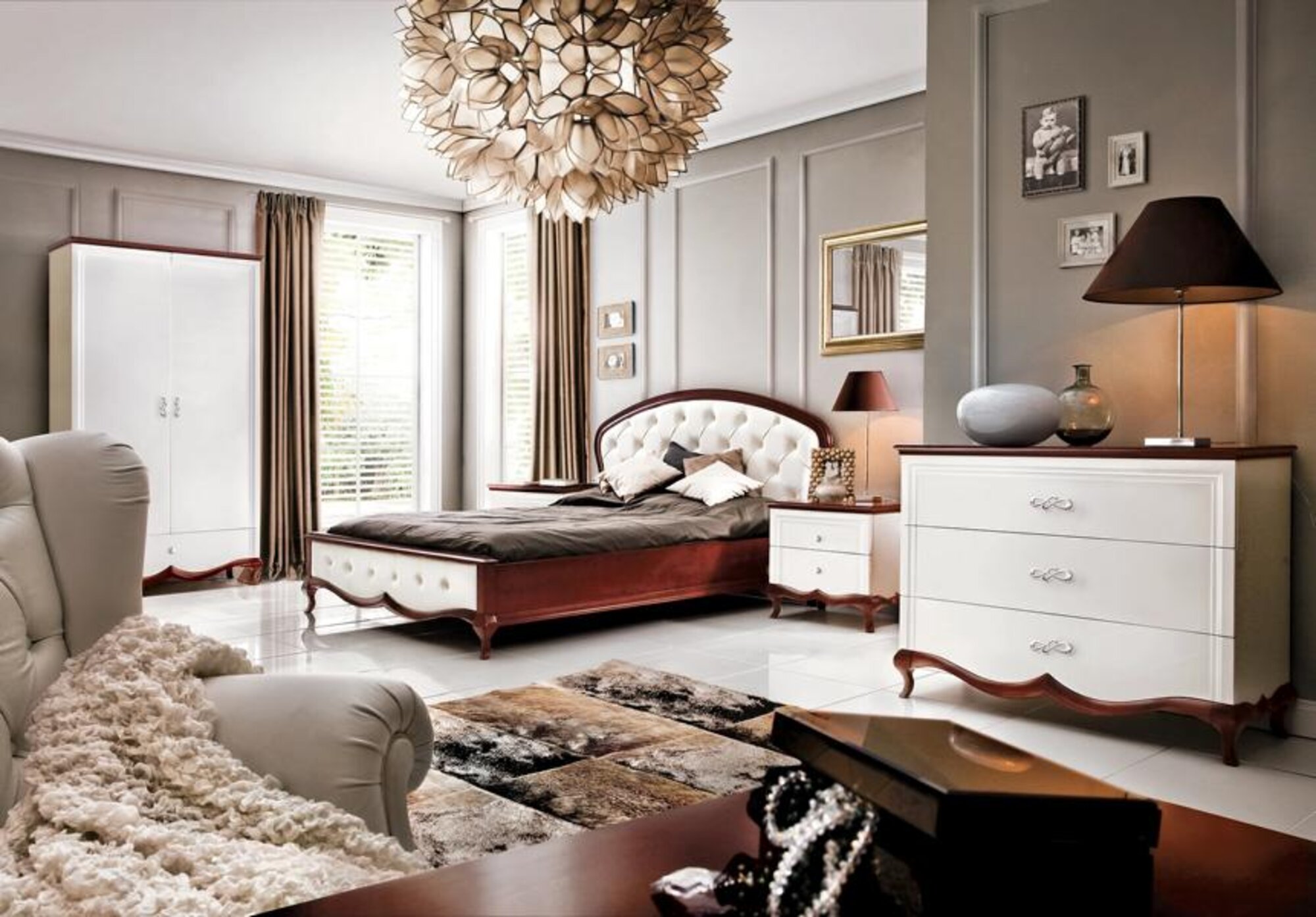 Stilvoller Schlafzimmer Set Holzmöbel Komplett Luxuriöses Bett 2x Nachttische