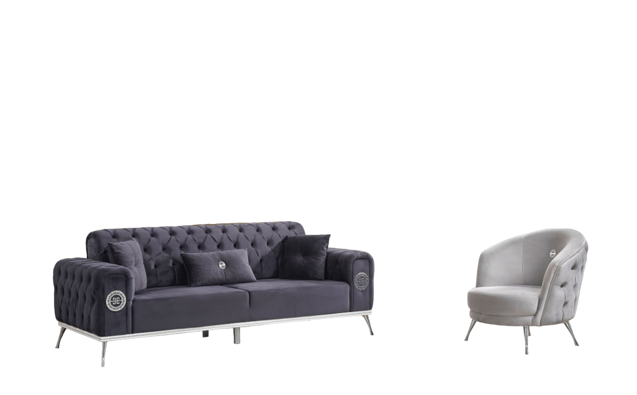 Sofagarnitur 3+1 Sitzer Couch Design Polster Modern Grau Textil Stoff Bank Neu