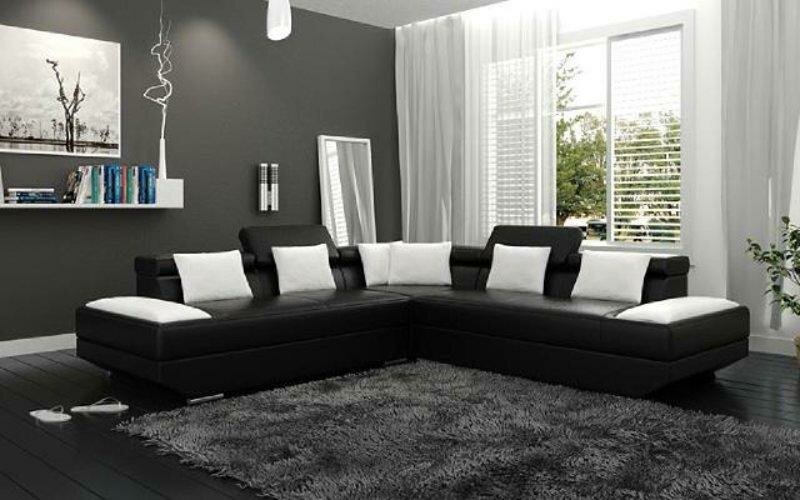 Wohnlandschaft Schwarz Polster Eck Sofa Couch Modern Garnitur Landschaft Leder