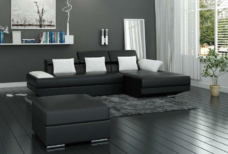 Wohnlandschaft Polster Ecke Schwarz Eck Garnitur Landschaft Sofa Couch Leder