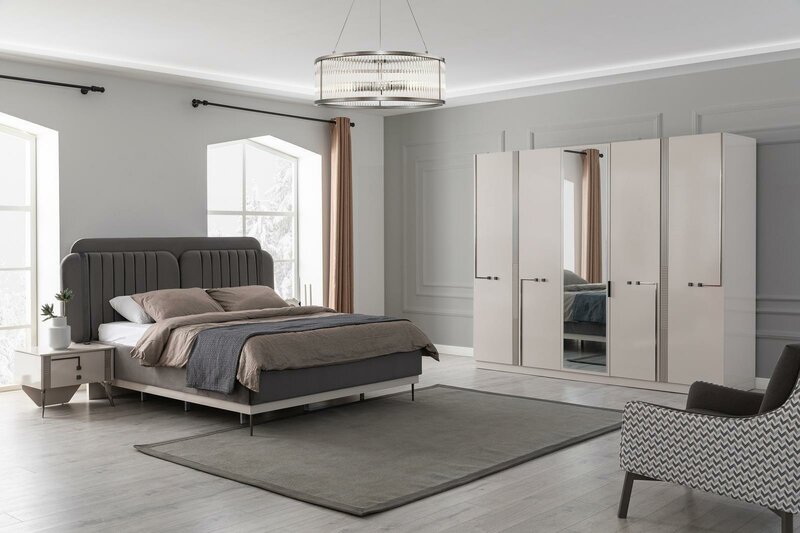 Moderner Schlafzimmer Set Doppelbett Nachttisch Kleiderschrank Luxus