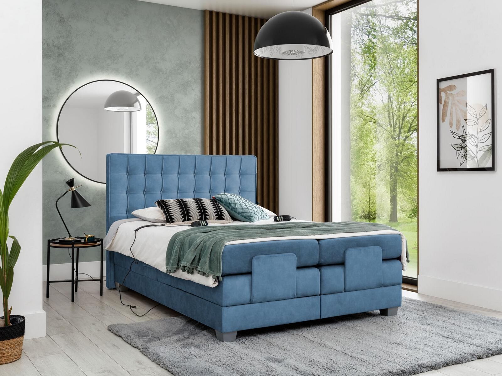 Blau Bett Schlafzimmer Doppelbett Einrichtung Polsterbett Modern Einrichtung