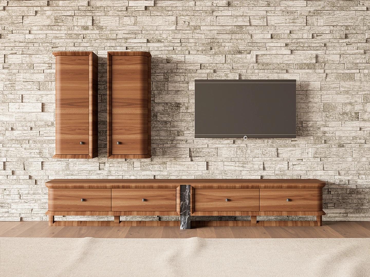 Komplett Wohnwand Wohnzimmer TV-Ständer 2x Wandschrank Holzmöbel