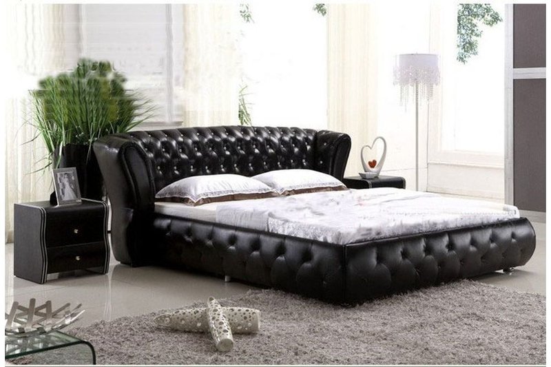 XXL Chesterfield Lederbett Weiß Betten Polster Ehe Designer Leder Modern