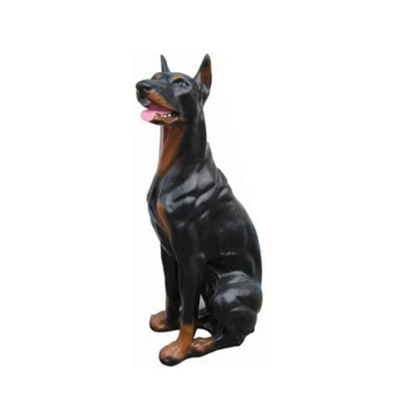 doberman Figur Statue Skulptur Kampf Hund Garten Deko Einbrecher
