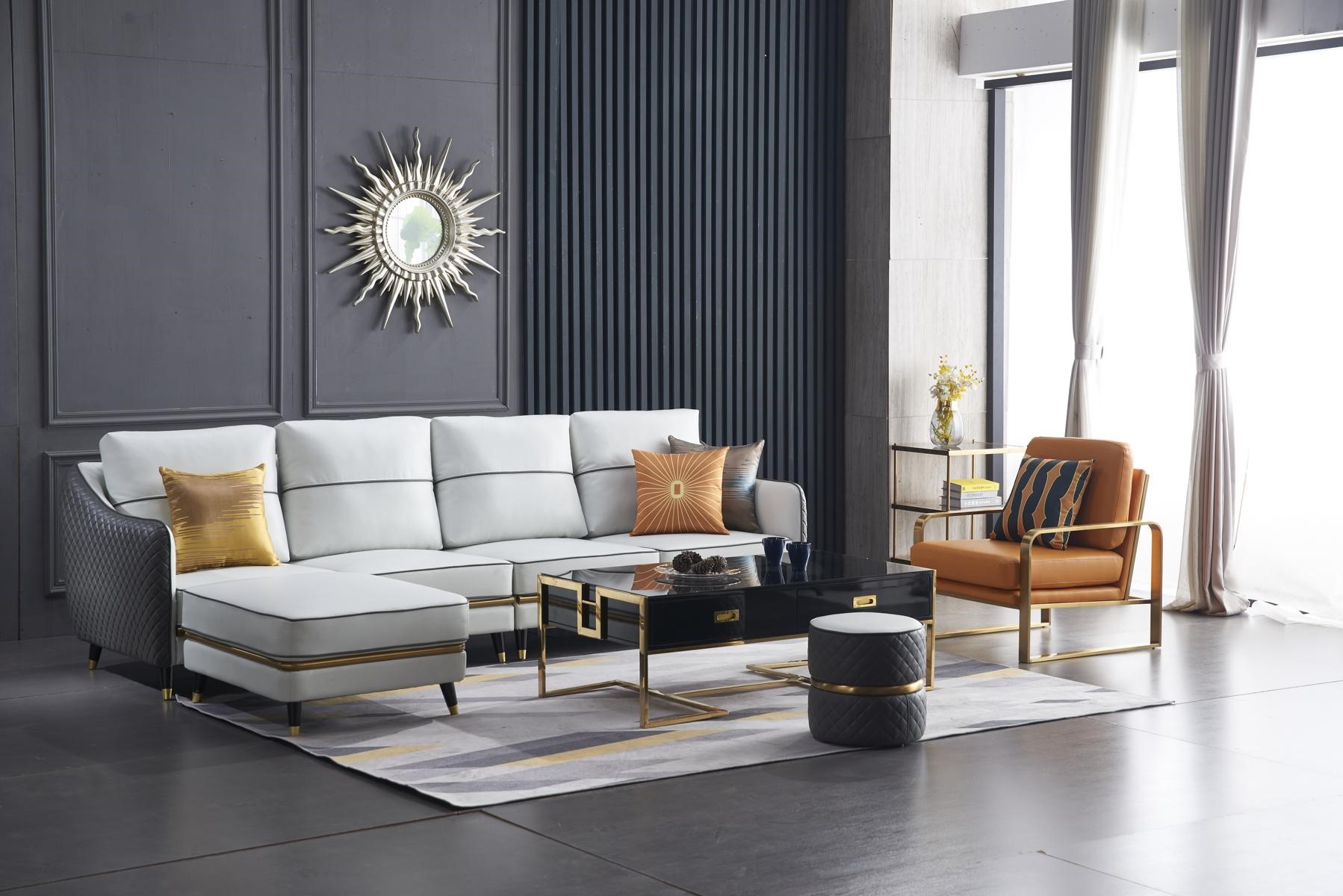 Modernes Sofa Ecksofa L Form Couchtisch Hocker Ecksofa Polster Hocker