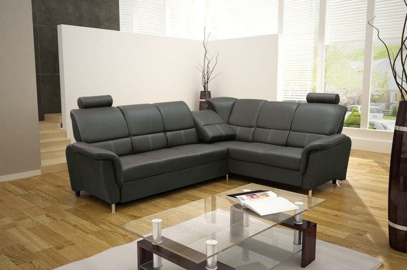 Schwarz Schlafsofa Designer Sofa mit Bettfunktion + Bettkasten Ecksofa Couch
