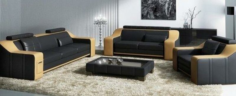 Sofagarnitur Sofa Couch Polster Leder Sitz Neu Modern Sofas Set 3+2+1 Hutten