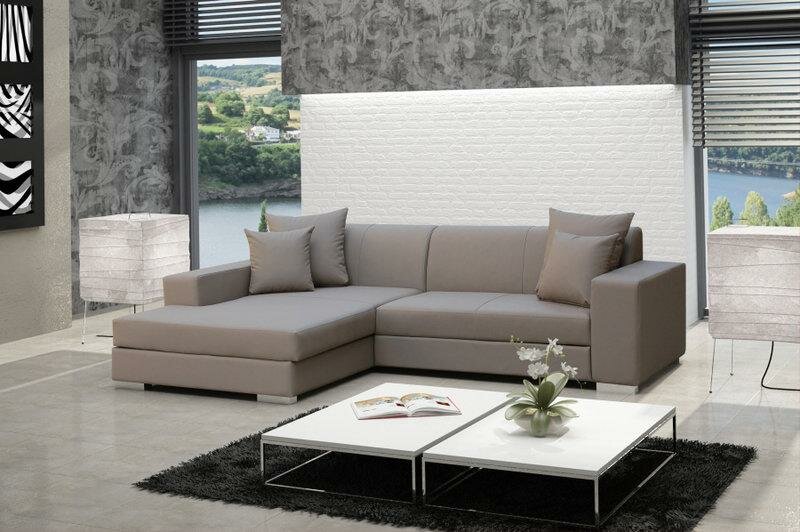 Sofa Schlafsofa Designer Sofa mit Bettfunktion + Bettkasten Ecksofa Beige Couch