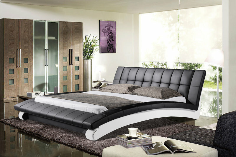Massives Doppelbett im modernen Stil aus Leder, Modell – Bett Micha 2877B#