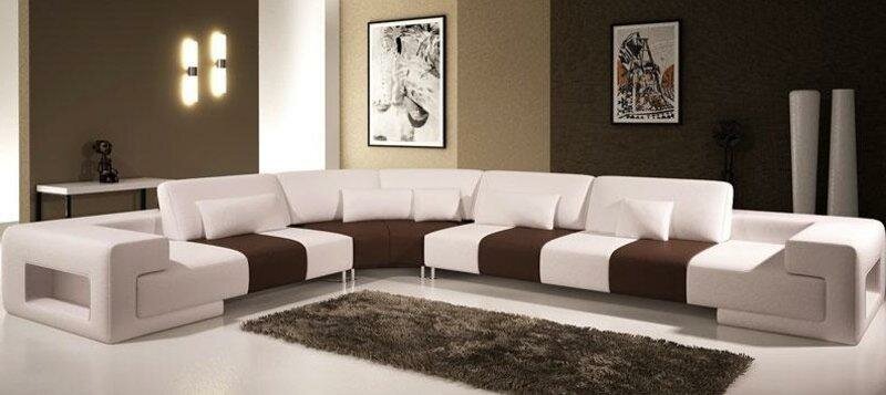 Ecksofa Sofa Couch Polster Weiß Leder Garnitur Wohnlandschaft Ecke Wohn