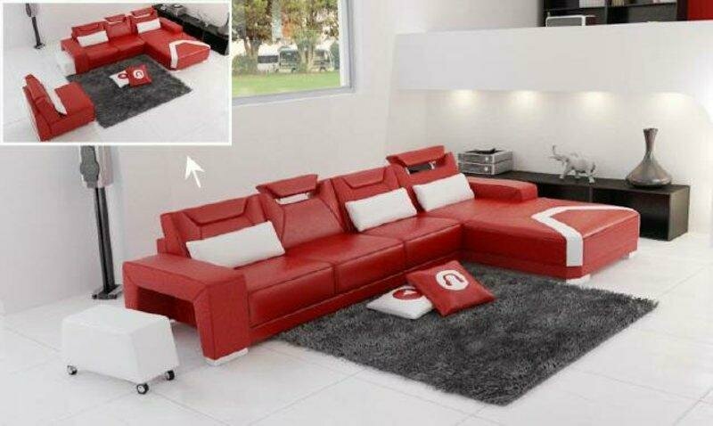 Wohnlandschaft Polster Ecke Eck Sofa Couch Garnitur Landschaft Modern Rot Leder