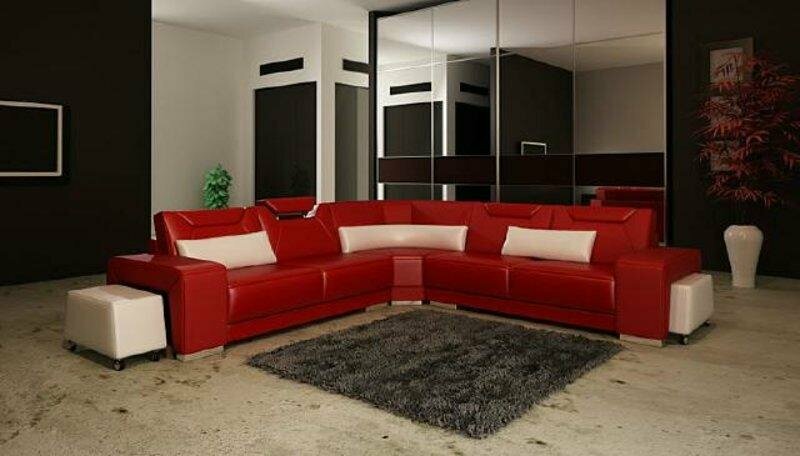 Wohnlandschaft Polster Ecke Rot Modern Sofa Couch Garnitur Landschaft Leder