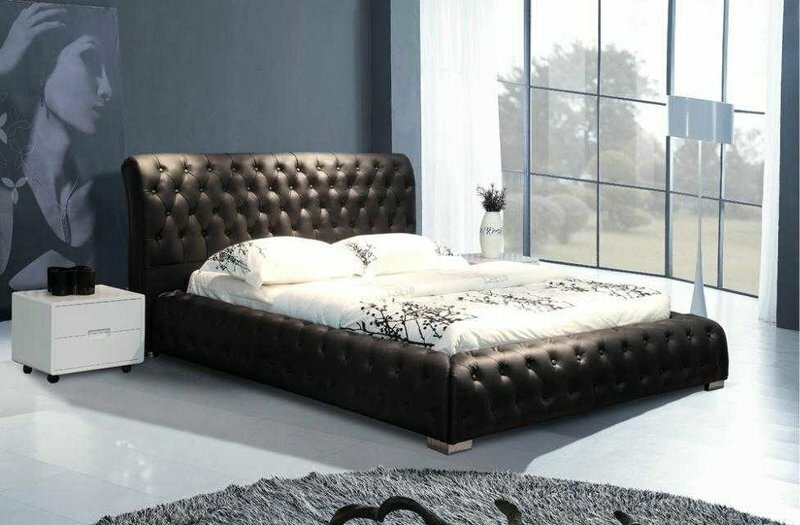 Chesterfield Polster Doppel Ehe Betten Modernes Designer Bett Leder