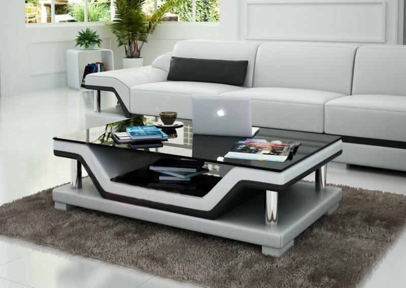 Designer Couchtisch Polster Modern Tisch Leder Glas Moderner Tische Glastische