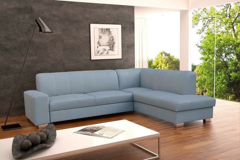 Sofa Schlafsofa Designer Hellblau Sofa mit Bettfunktion + Bettkasten Ecksofa