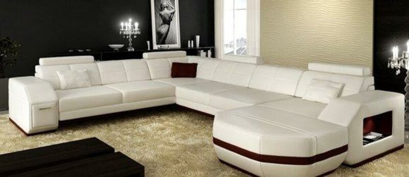 Ecksofa Sofa Couch Polster Leder Garnitur Wohnlandschaft Ecke Wohn Wyen W-B Neu