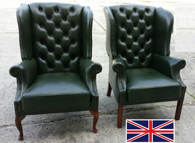 Ohrensessel Chesterfield Ledersessel Sessel Italienisches Rindsleder
