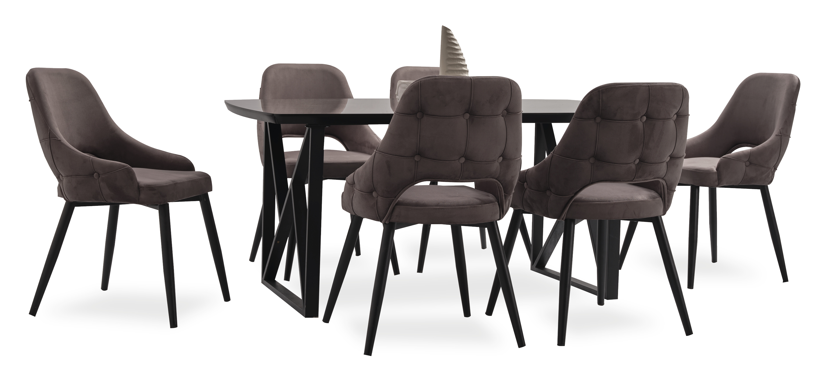 Schwarze Stilvolle Esszimmer Garnitur Luxus Esstisch 6x stühle Set 7tlg.