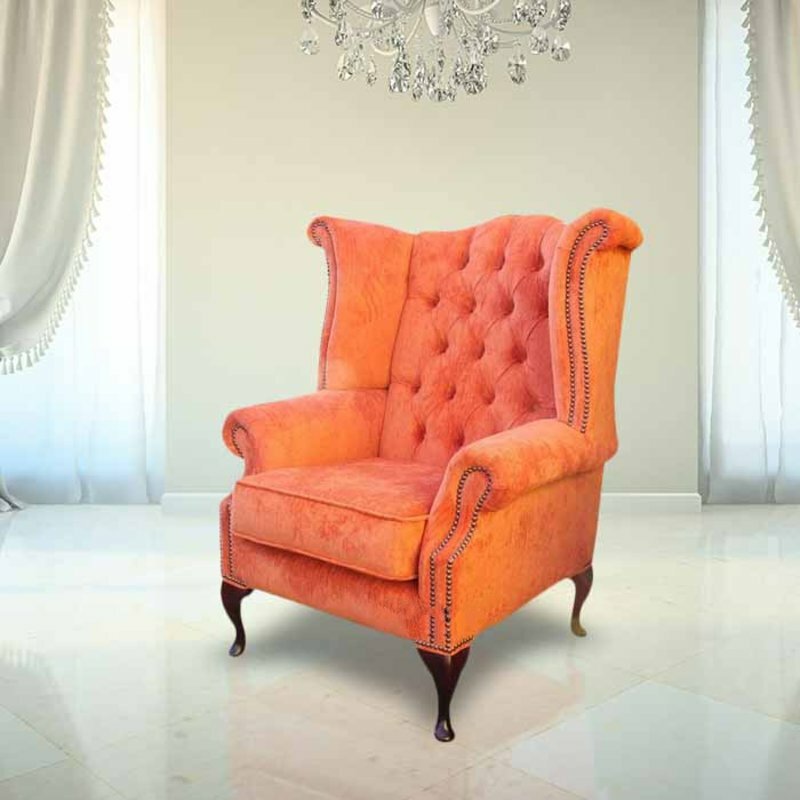 Echter Chesterfield Ohrensessel Sessel Couch Sofa Polster Sitz Lounge "Orange"
